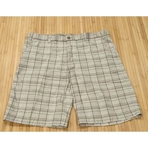 Perry Ellis Men’s 40 Flat Front Casual Bermuda Shorts Brown Beige Plaid EUC